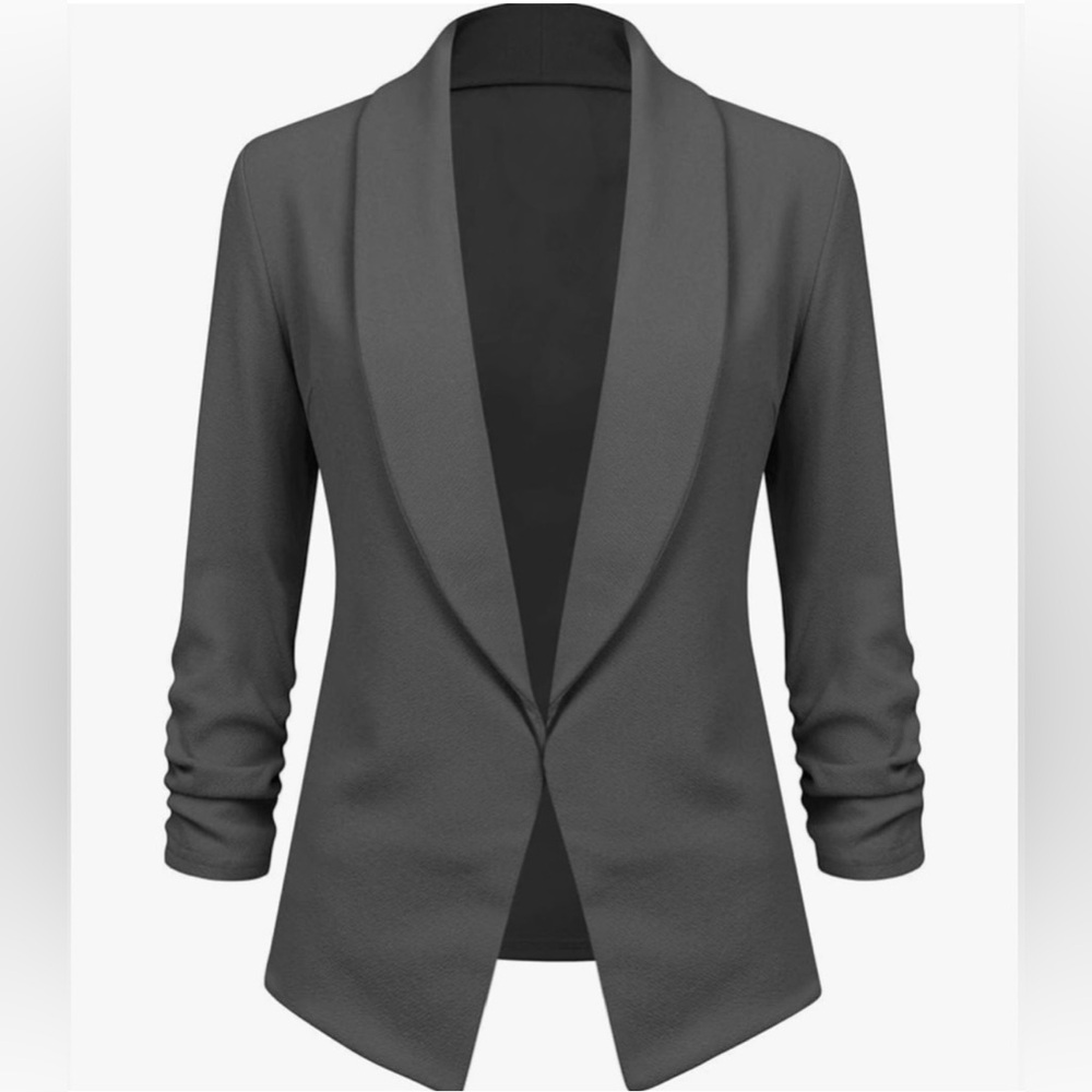 Amy's Closet Charcoal Gray Open-Front Shawl Collar Blazer